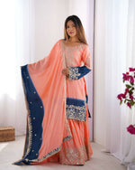 Thumbnail for The52 Women's Beautiful Chinon silk Fabric Embroidery Work Straight Kurta Palazzo and Dupatta Set - Distacart