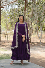 Thumbnail for Joban Fashion Purple Georgette Sequence Embroidery Work Kurta Set
