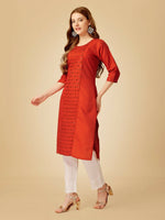 Thumbnail for Jyoti Fashion Women's Rust Cotton Blend Embroidered Kurta Pant Set - Distacart