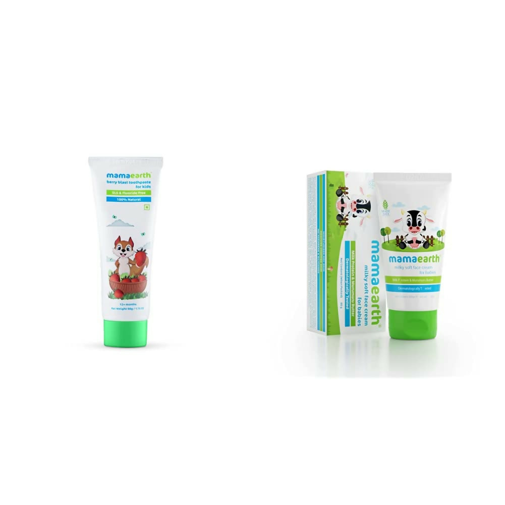 Mamaearth Natural Berry Blast Kids Toothpaste & Milky Soft Natural Baby Face Cream For Babies - Distacart