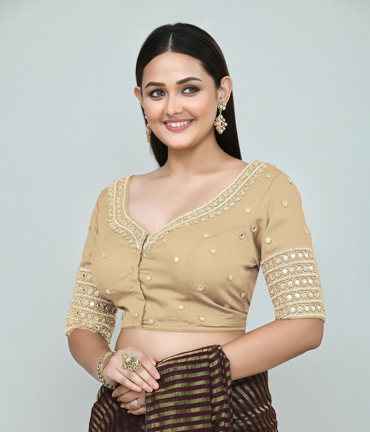 Joban Fashion Women's Beige Embroidered Stitched Blouse