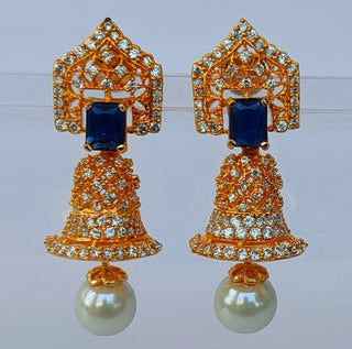 AD Bell Type Jhumkas with Blue Stone - Distacart