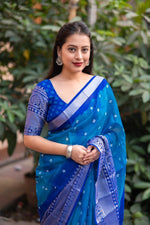 Thumbnail for Blue Jute Silk Ethnic Motifs Saree with Unstitched Blouse - A2M