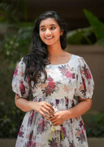 Thumbnail for Preksha Creation Georgette Floral Printed Women White Short Gown - Distacart