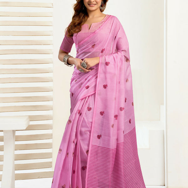 Vastranavya Baby Pink Digital Printed Linen Ready To Wear Designer Saree with Unstitched Blouse - Distacart