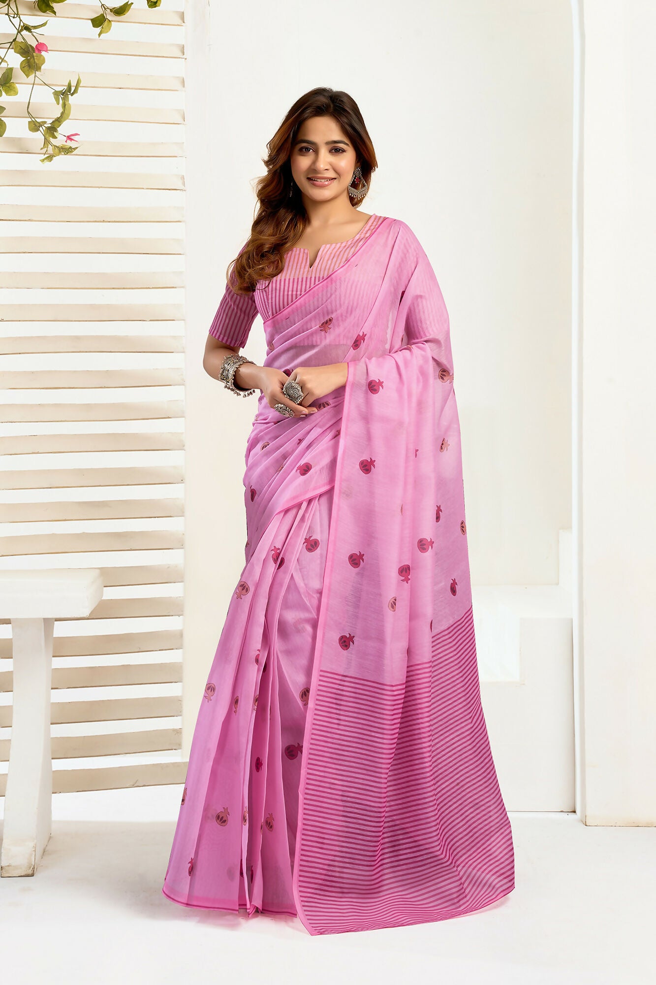 Vastranavya Baby Pink Digital Printed Linen Ready To Wear Designer Saree with Unstitched Blouse - Distacart