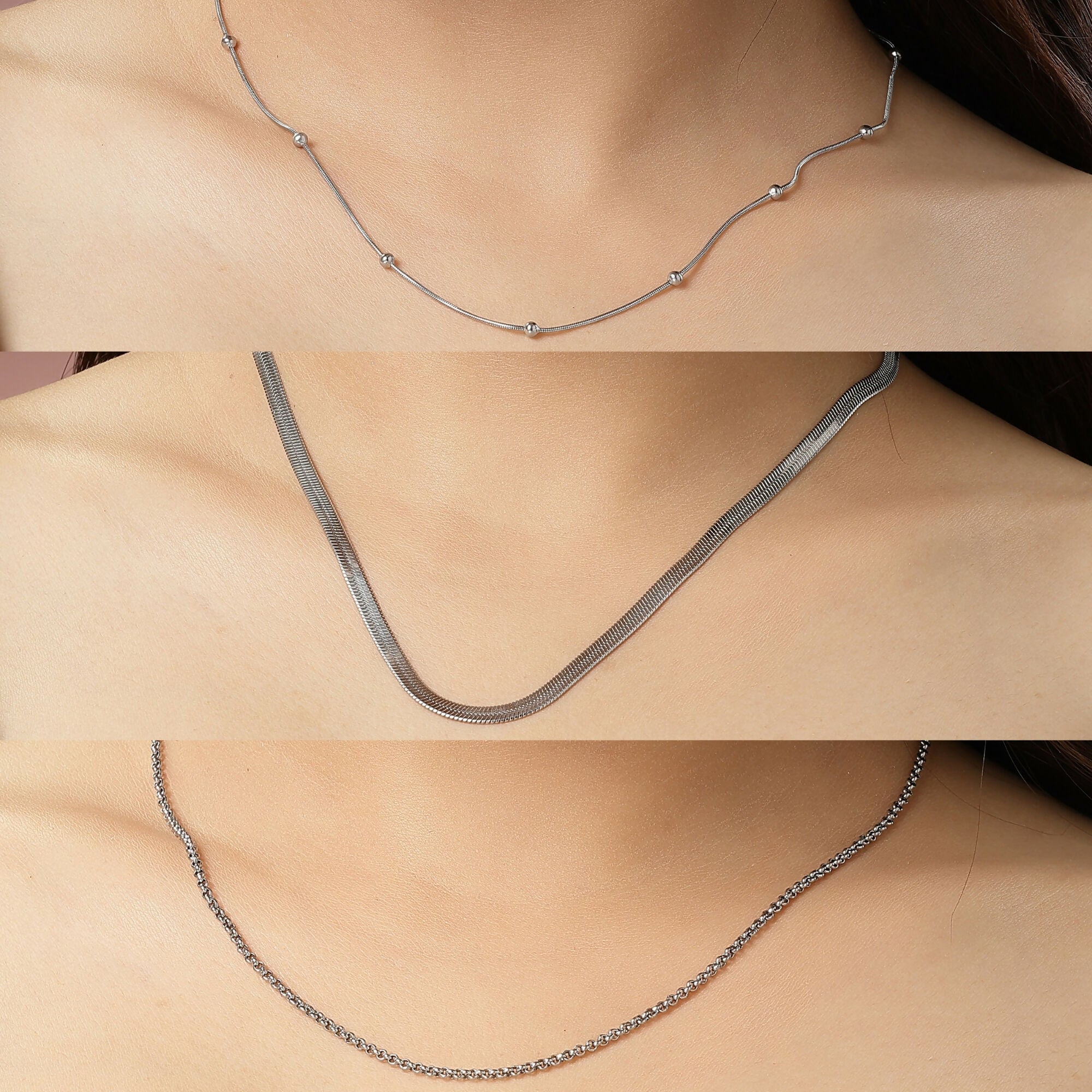 NVR Women's Set of 3 Silver-Toned German Silver Oxidised Chain - Distacart