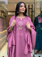 Thumbnail for The52 Peach Women's Gorgeous Embroidered Cotton Fabric Straight Kurta Pant with Dupatta Set - Distacart