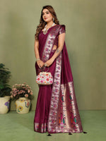 Thumbnail for Anaita Maroon Paithani Gala Silk Saree With Blouse - Distacart