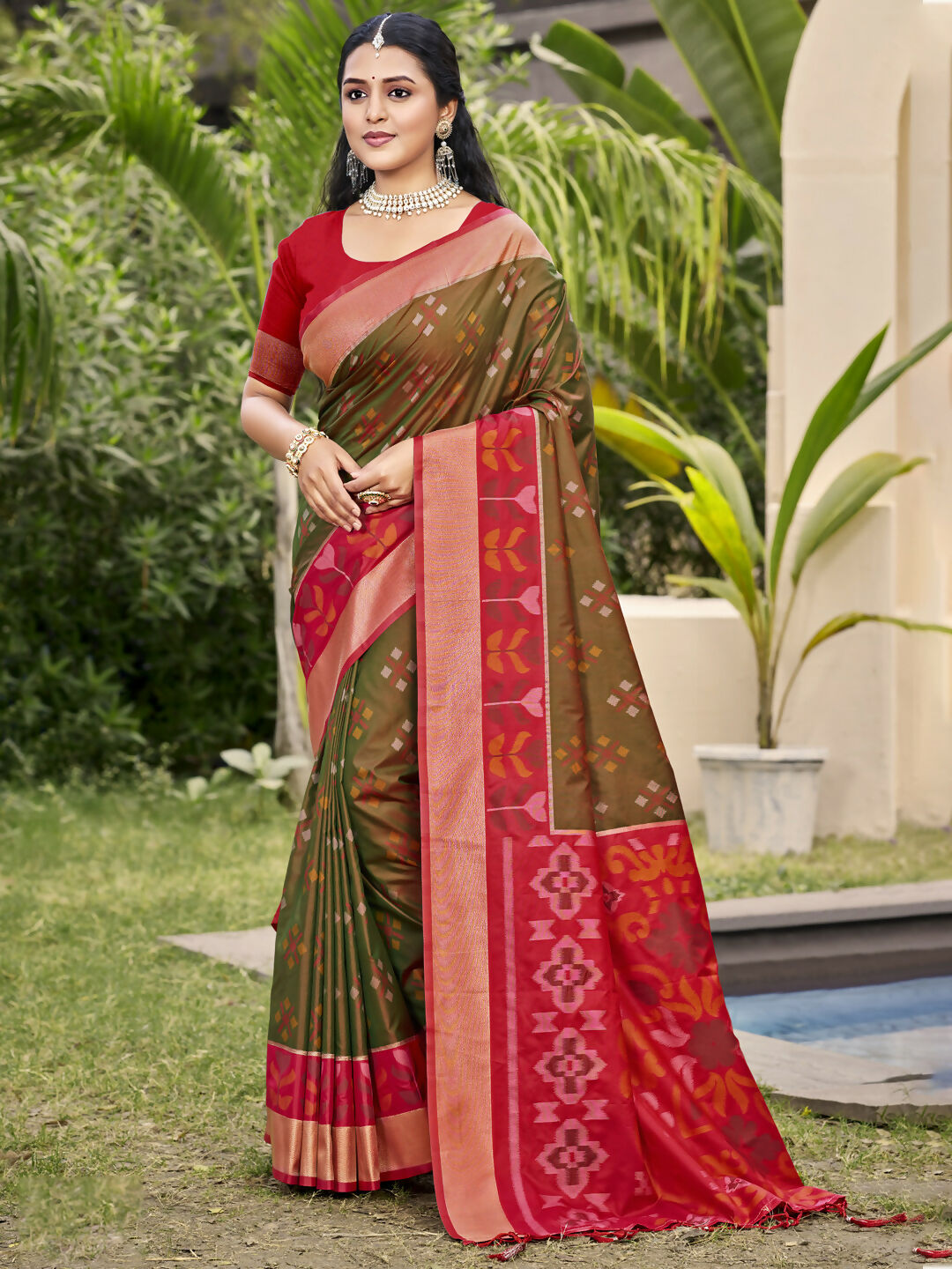 Astita Pochampalli Silk Brown Saree