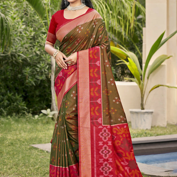 Astita Pochampalli Silk Brown Saree
