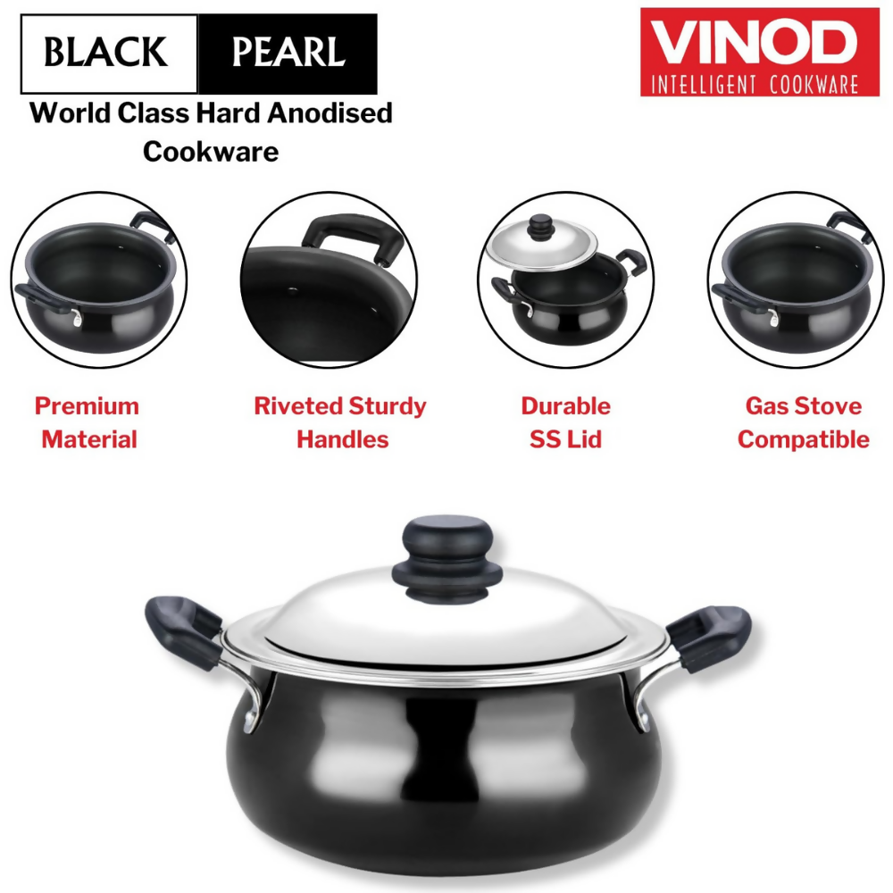 Vinod Black Pearl Hard Anodised Non Stick Handi with Lid - Dista
