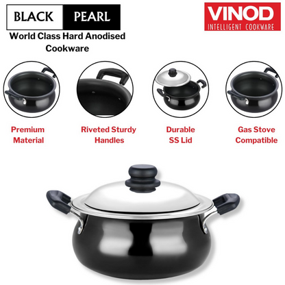 Vinod Black Pearl Hard Anodised Non Stick Handi with Lid - Dista