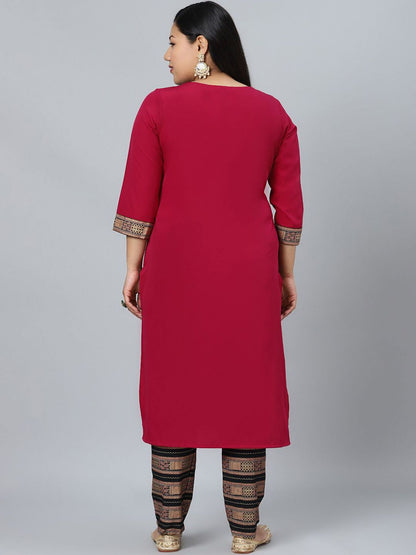 Sztori Plus Size Geometric Printed Straight Kurta With Trousers - Distacart
