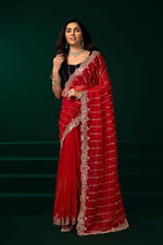 Thumbnail for Joban Fashion Red Net Party Wear Sarees - Distacart