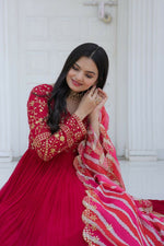 Thumbnail for Aastha Fashion Women's Rani Pink Faux Georgette Sequins Embroidered Anarkali Dress with Dupatta - Distacart