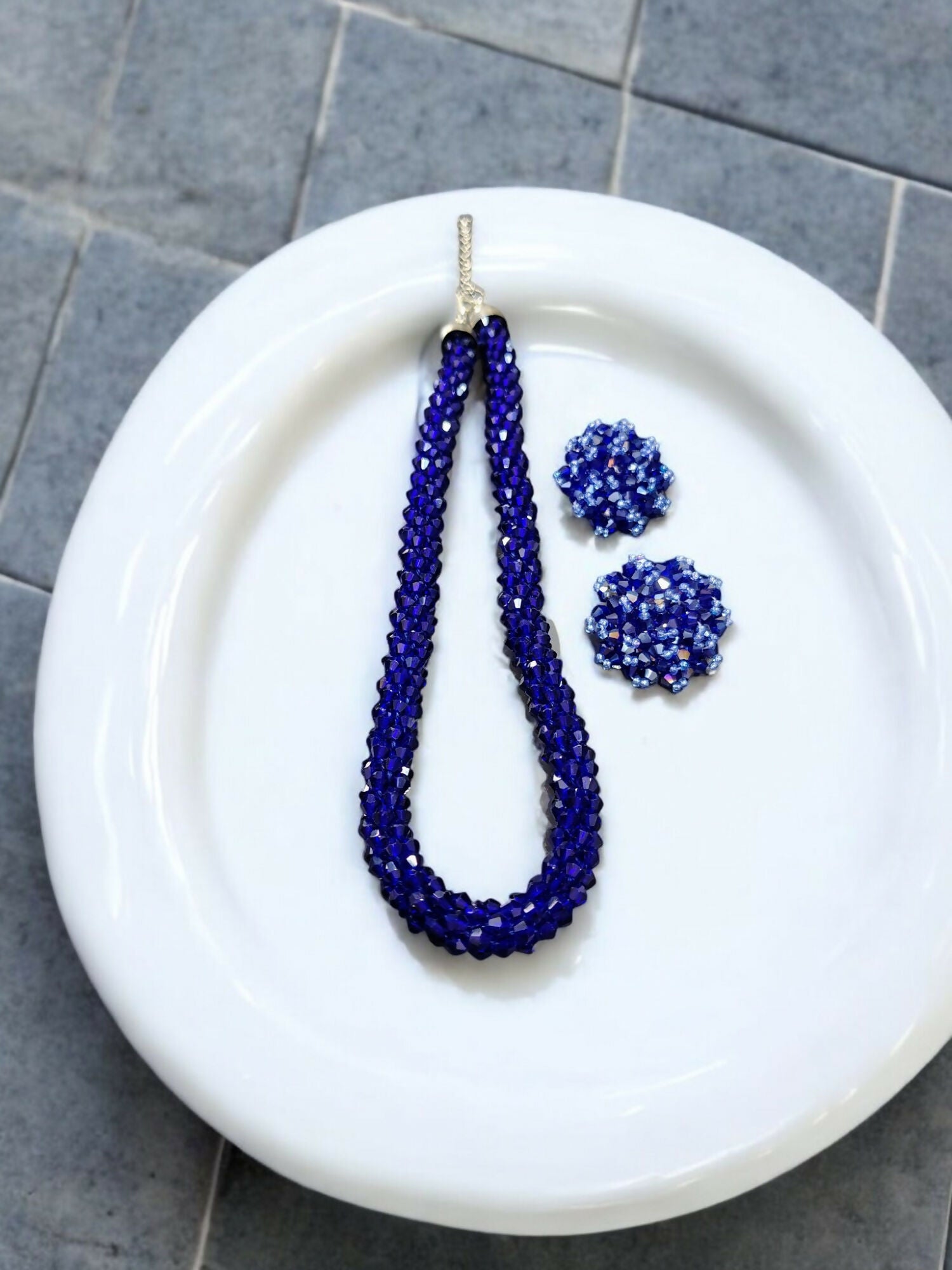 Inhanns Noor-E-Jalwa – Handmade Crystal Bead Necklace / Necklace With Earrings -Adjustable - Blue - Distacart