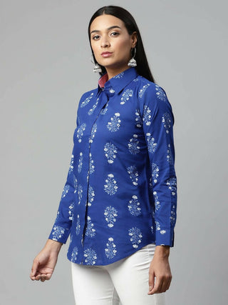 Ahalyaa Women Royal Blue Crepe Printed Tunic - Distacart