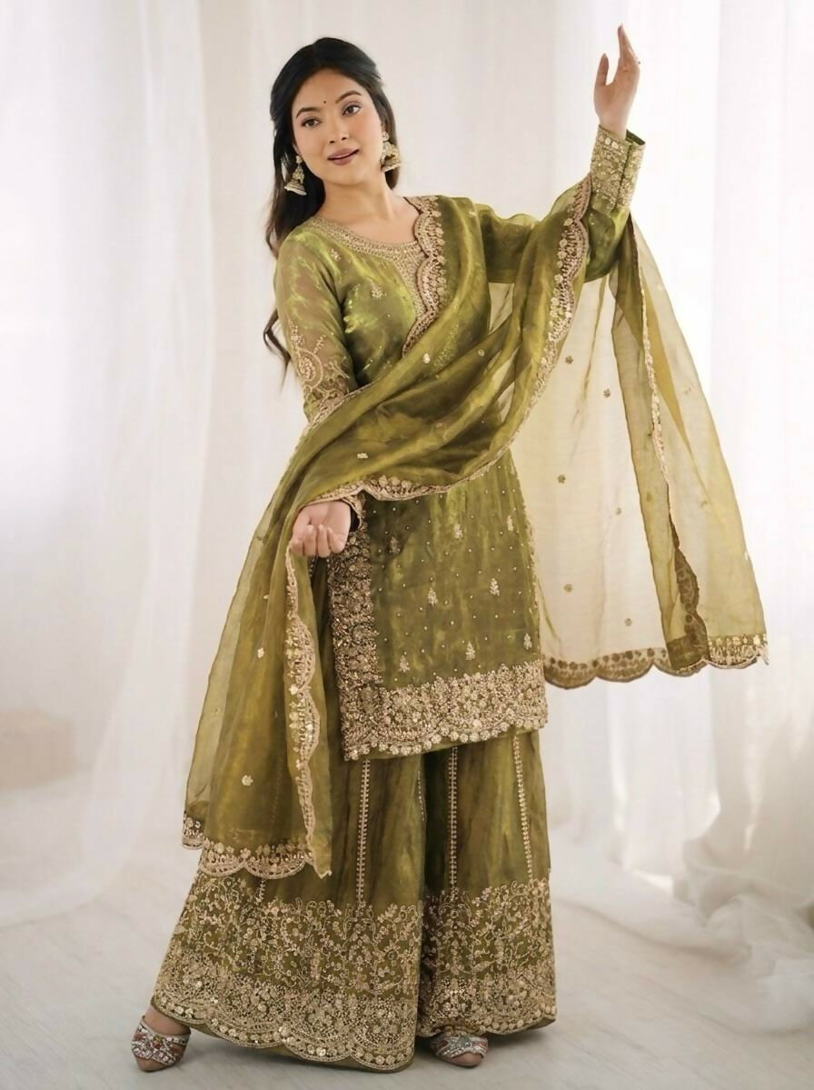Teeya Creation Womens New Trendy Embroidery Coding And Sequence Work Kurta Set - Dista