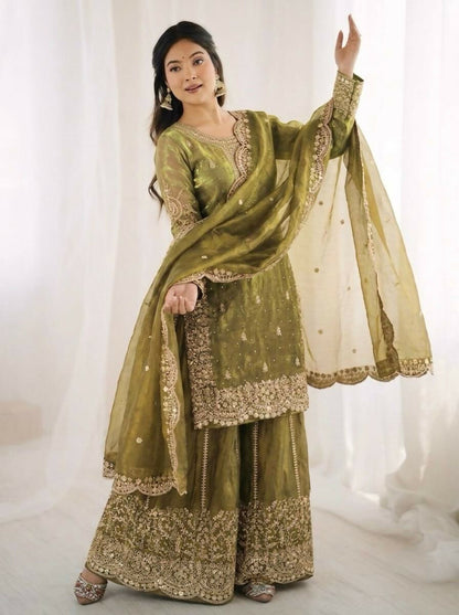 Teeya Creation Womens New Trendy Embroidery Coding And Sequence Work Kurta Set - Dista