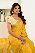 Thumbnail for Vastranavya Yellow Digital Printed Linen Ready To Wear Designer Saree with Unstitched Blouse - Distacart