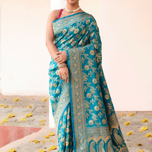Joban Fashion Aqua Soft Pure Handloom Banarasi Silk Saree
