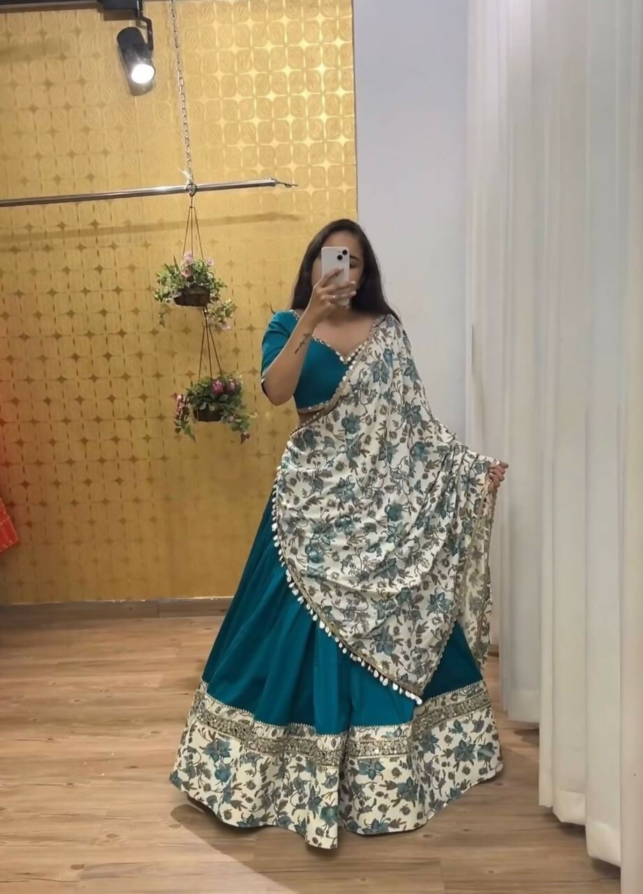 Preksha Creation Indian Namarari Special Sky Blue Women Digital Print and 9 mm Sequence work Lehenga Choli - Distacart