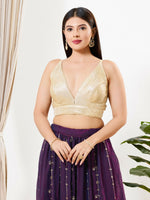 Thumbnail for Joban Fashion Antique Gold Sequins Padded Blouse With V Neck Sleeveless - Distacart