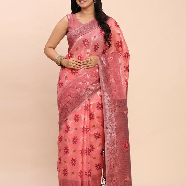 Astita Linen Cotton Peach Saree