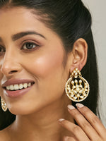 Thumbnail for Nuyug 22K Gold-Plated Elegant Kundan Stone Studded & Pearl Beaded Chandbalis