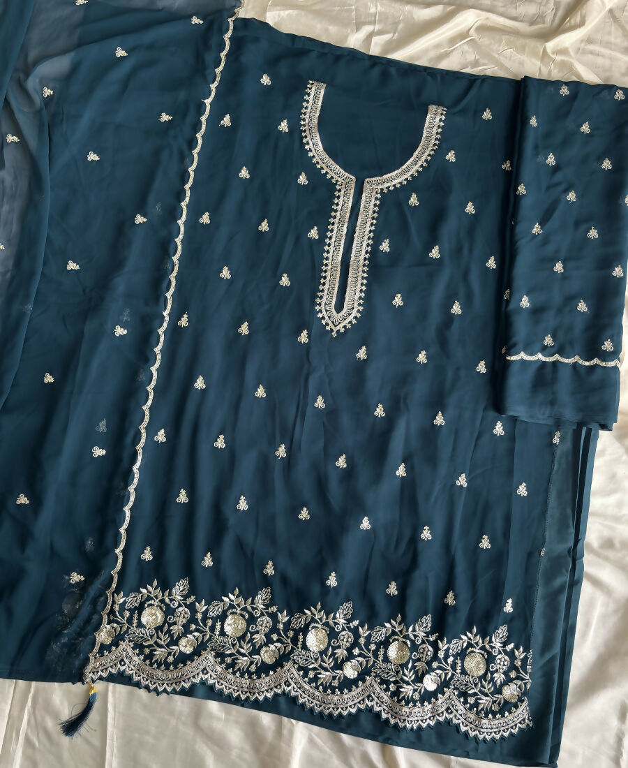 KC Bollywood Style Teal Blue Georgette Suit For Women - Dista