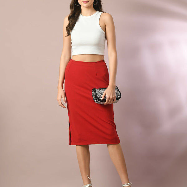 Myshka Women's Red Solid Knee Length Party Embellished Skirts - Distacart