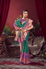 Thumbnail for Vishnu Weaves Women's Rama Paithani Silk Saree with Blouse - Distacart
