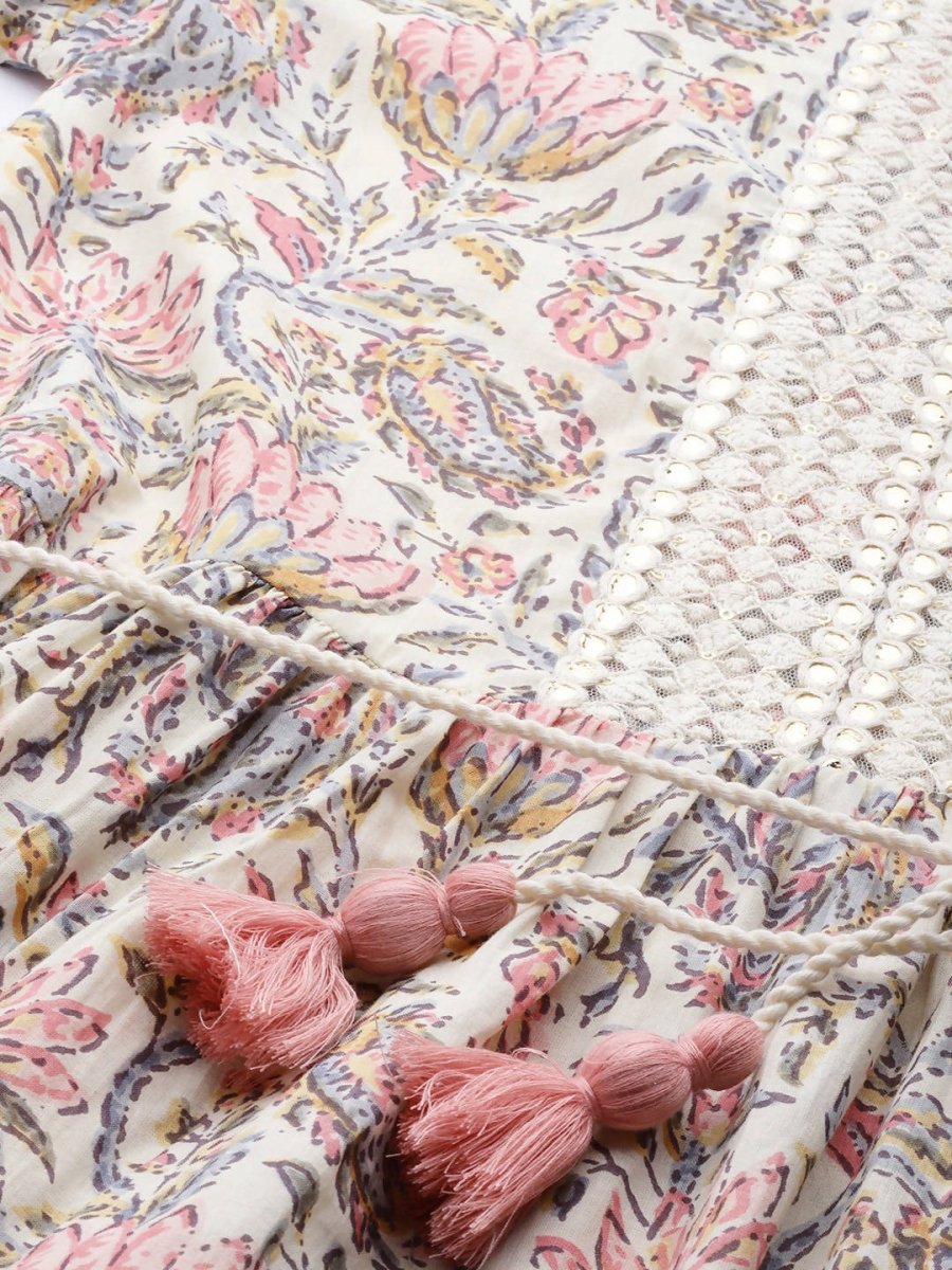 Anubhutee Women Off White Ethnic Motifs Cotton A-Line Dress - Distacart