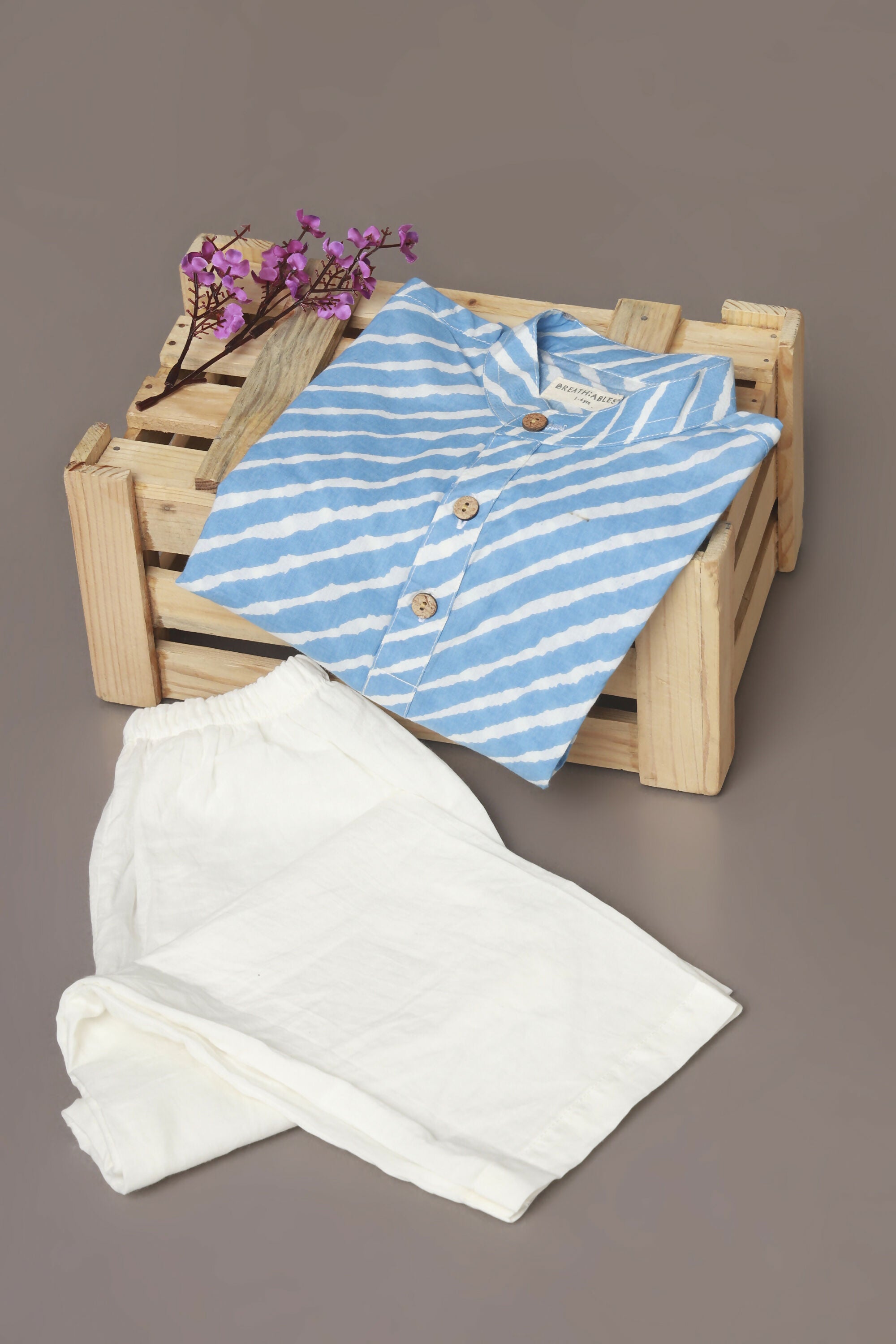 Breathables Kids Cotton Night Suit – Blue Striped Kurta & Pyjama Co-Ord Set For Boys & Girls - Dista