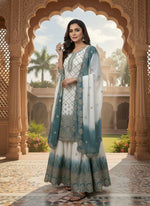 Thumbnail for Teeya Creation Multi Color Star Georgette Heavy Embroidery Work Functional Wear Salwar Suit - Distacart