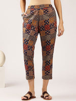 Thumbnail for Anouk Navy Blue Floral Printed Pure Cotton Straight Kurta With Trousers