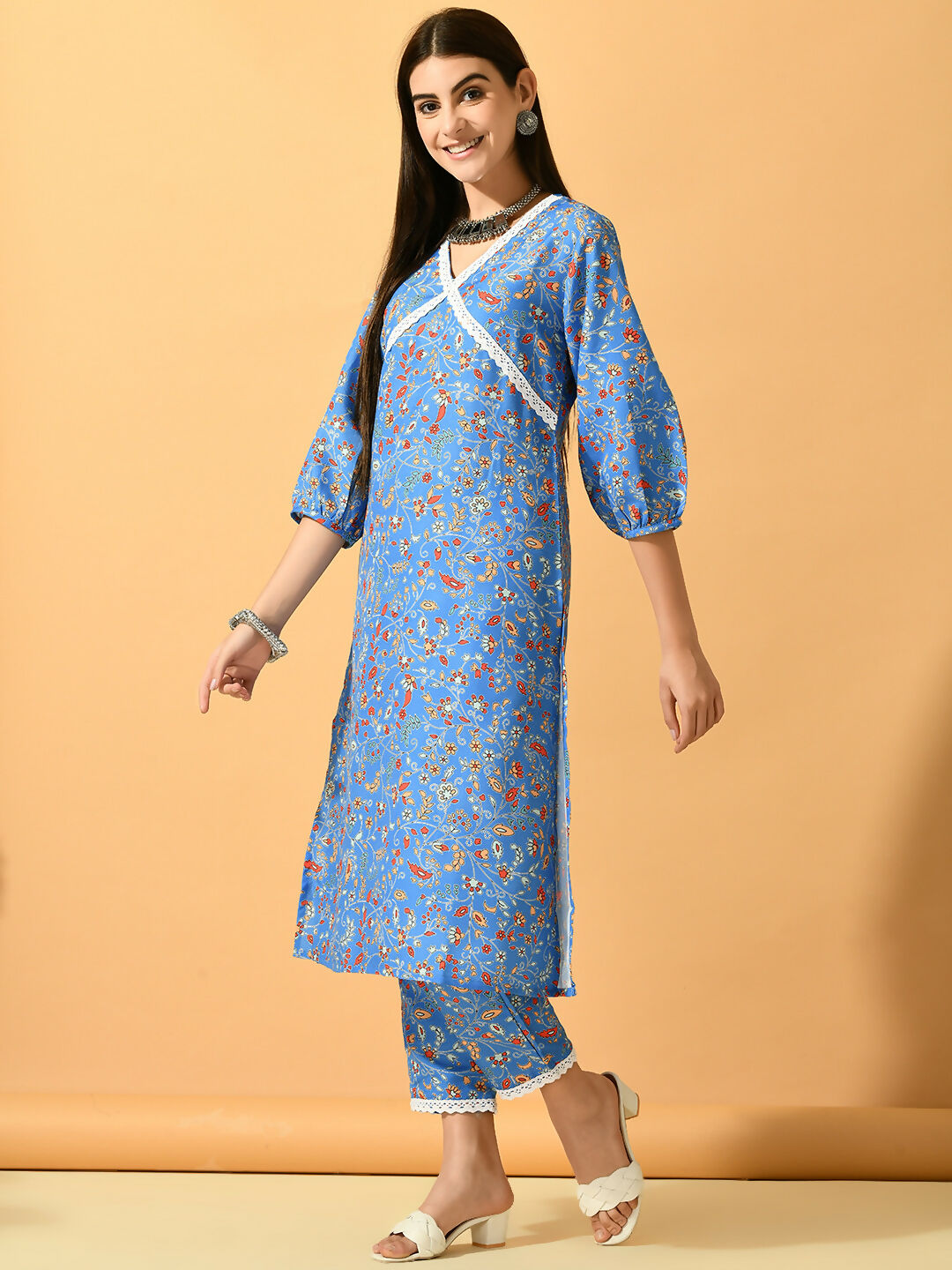 Myshka Women's Blue Printed Party Kurta Sets - Distacart