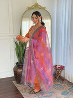 Thumbnail for The52 Orange Women's Gorgeous Embroidered Rayon Fabric with Straight Kurta, Pant and Dupatta Set - Distacart