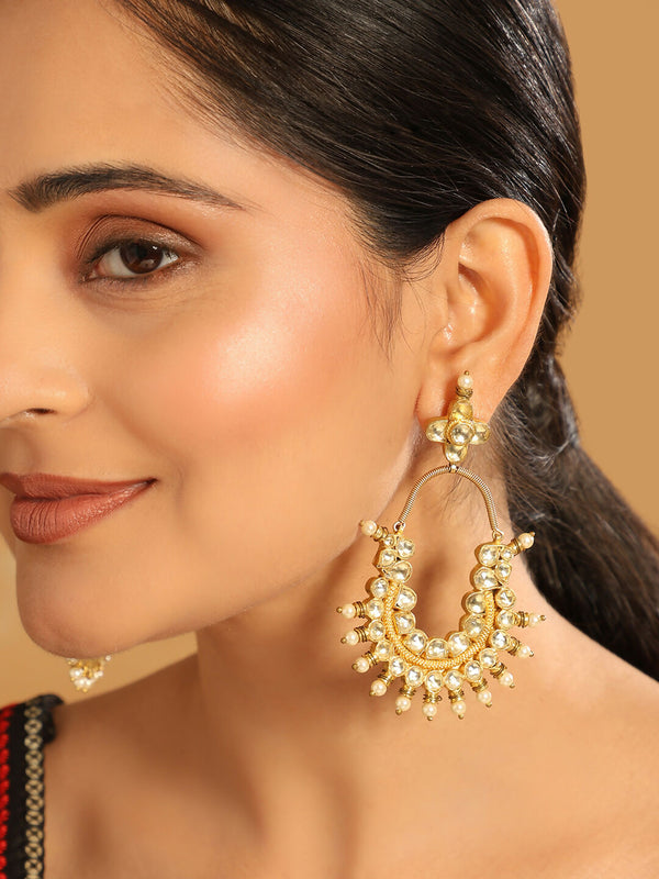 Nuyug 22k Gold Plated Royal Pearl Accent Kundan Earrings