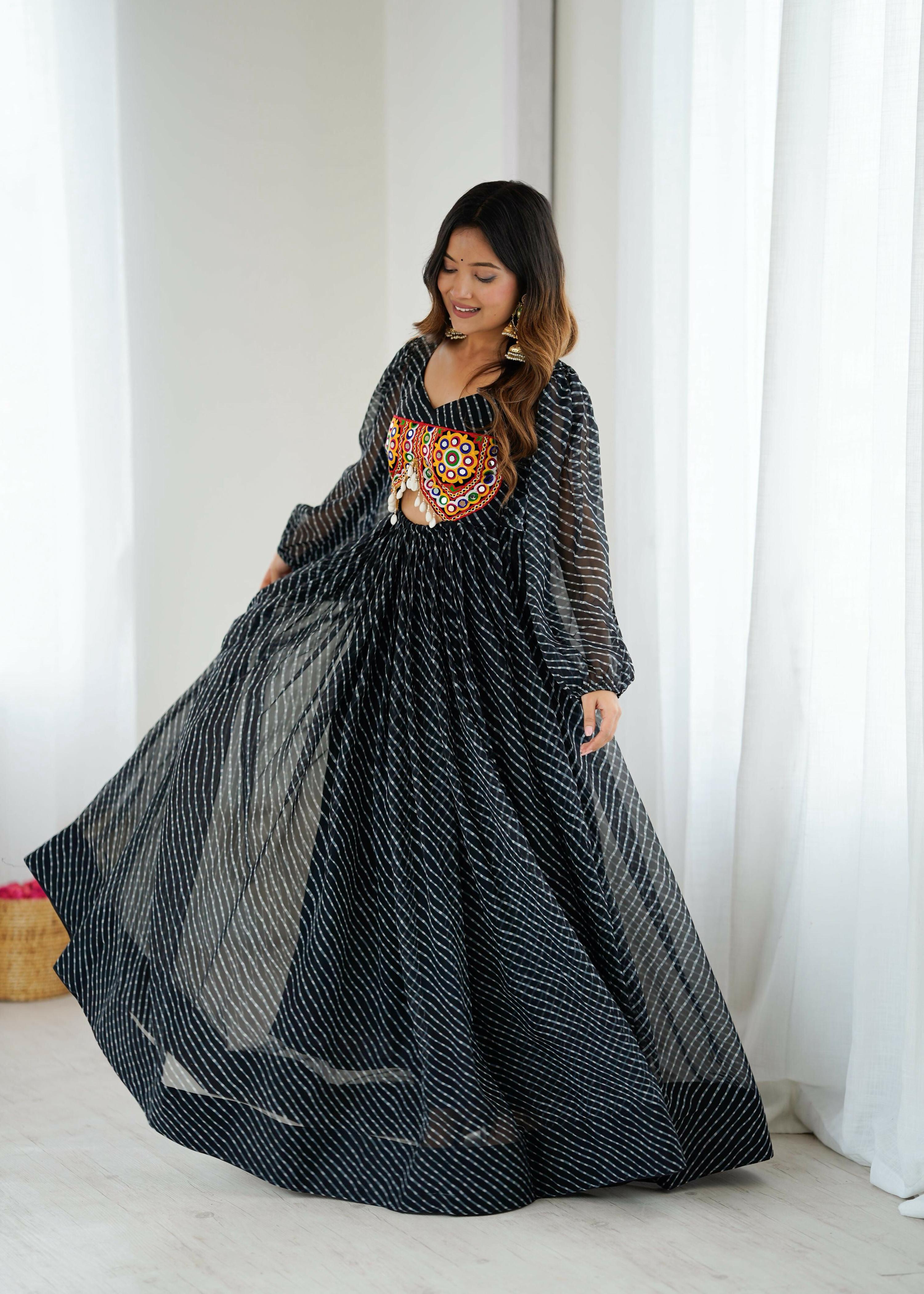 Joban Fashion Black Dress Georgette Coding Dori with Sequence with Rivet Moti