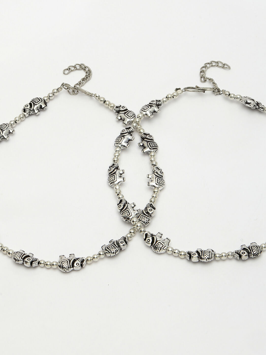 NVR Women's Set of 2 Silver-Plated Elephant Design Anklets - Distacart