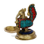 Thumbnail for CraftVatika Brass Pair Of Peacock Diya Stand Showpiece