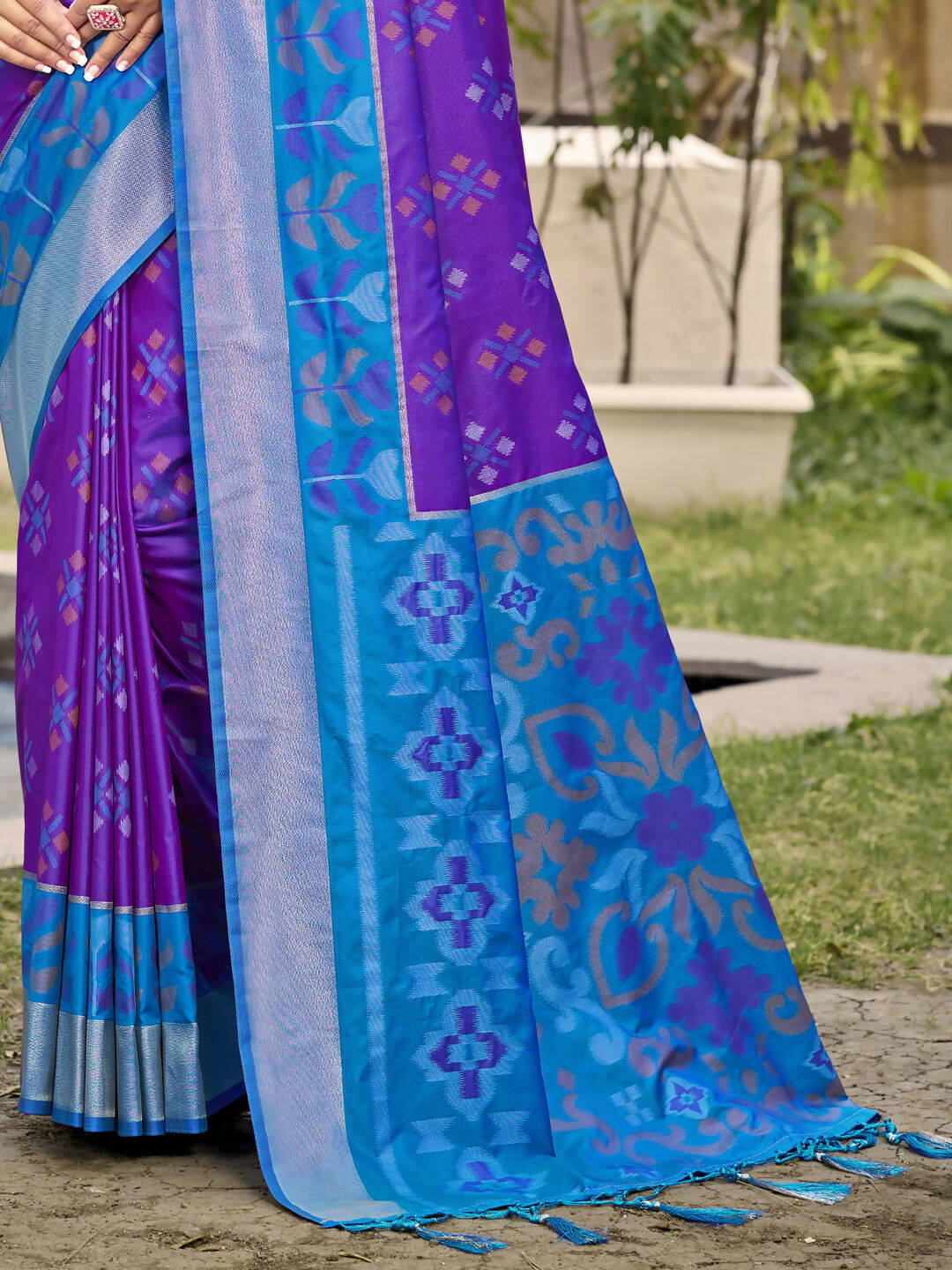 Astita Pochampalli Silk Violet Saree