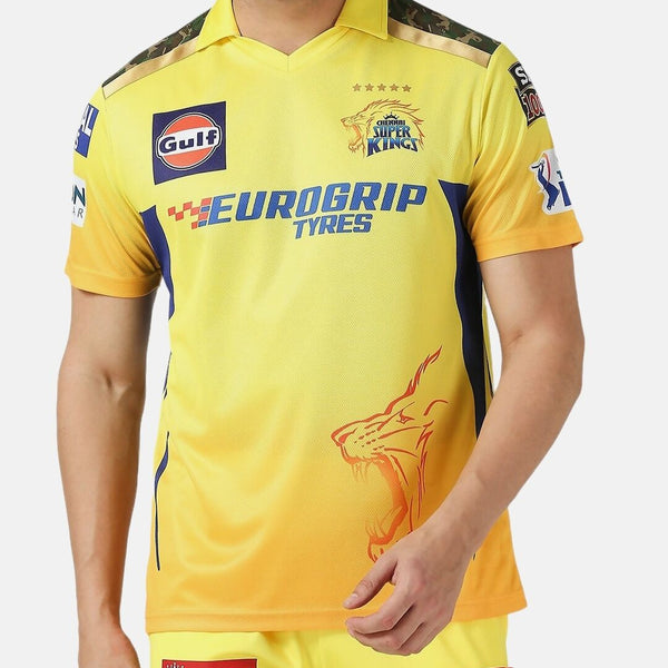 playR Men Printed Polo Collar Dri-FIT CSK Fan Jersey IPL, T20 - Distacart