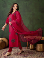 Thumbnail for Sangria Zari Sequence Embroidered Kurta & Trouser With Dupatta