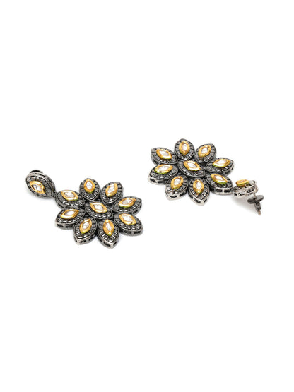 Dual Tone Kundan Flower Studs (silver) - Ruby Raang - Distacart