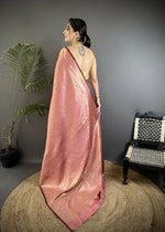 Thumbnail for Joban Fashion Dusty Pink  Floral & Paisley Motifs Soft Satin Silk Banarasi Saree - Distacart