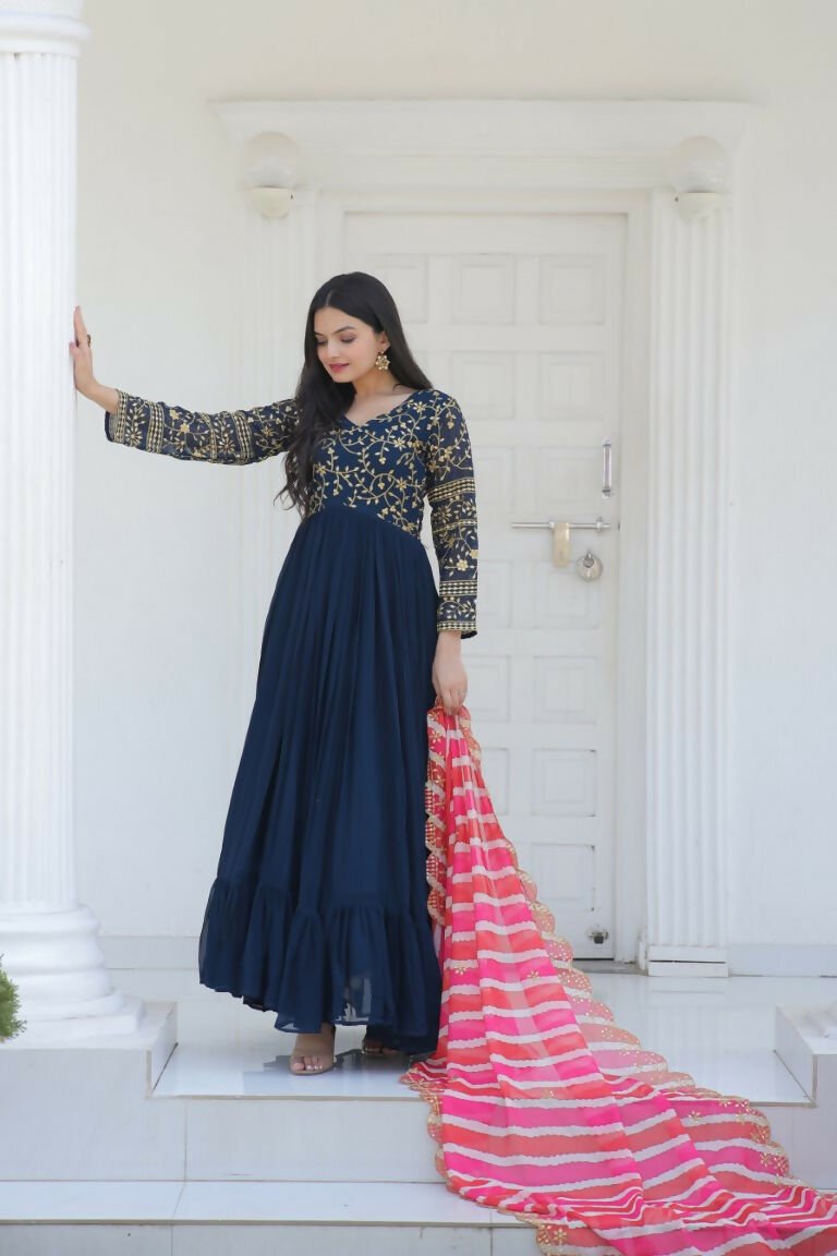 Aastha Fashion Women's Morpich Faux Georgette Sequins Embroidered Anarkali Dress with Dupatta - Distacart