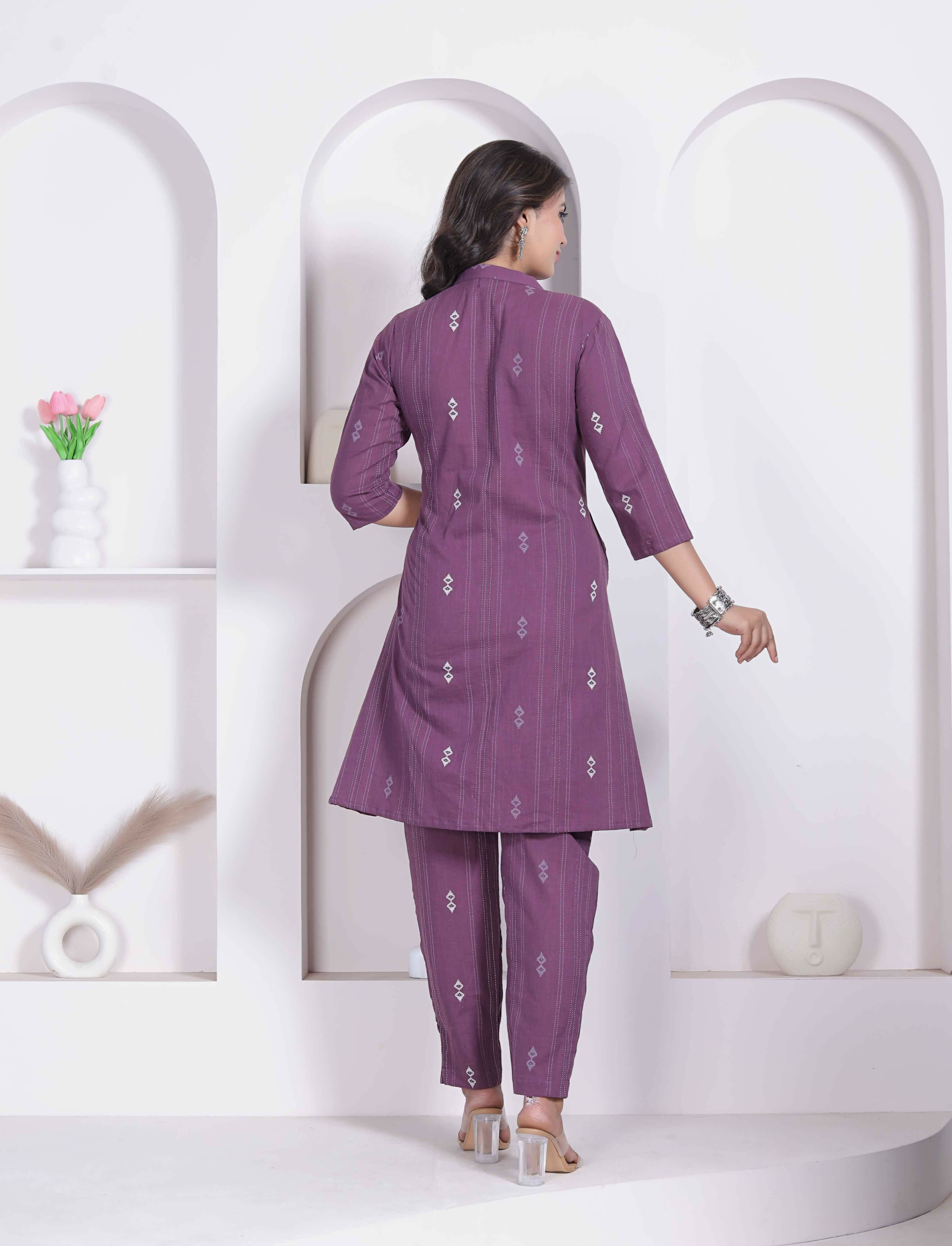 Miravan Womens Abstract Printed Wine Kurta Set - Dista